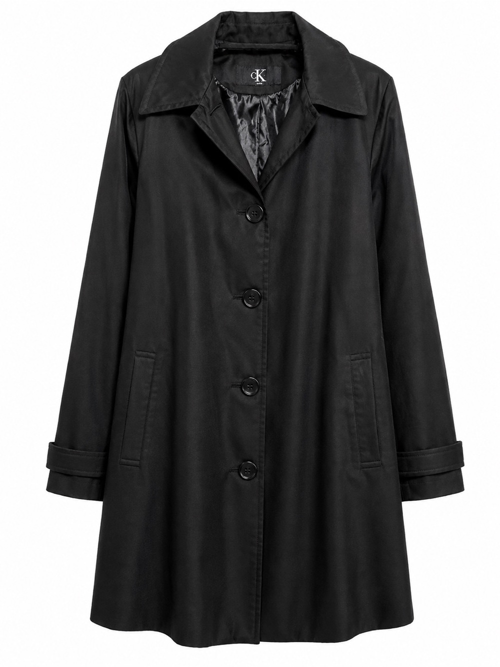 Calvin Klein Black Single-Breasted Trench with Button Front